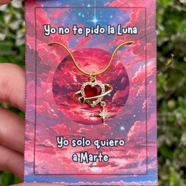 Collar de Acero con dije de Corazón Rojo y Estrella con Cristales