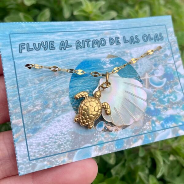 collar de acero quirúrgico de tortuga con nácar