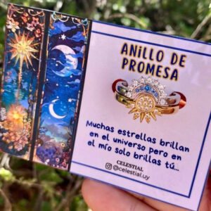 Anillos ajustable de aleación enchapados en oro real 18k Sol y Luna para compartir