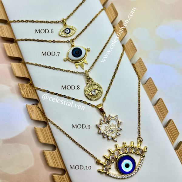 COLLARES DE ACERO CON BAÑO DE ORO REAL 18K OJO TURCO 2