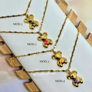 COLLARES DE ACERO CON BAÑO DE ORO REAL 18K OSO CON LAZO