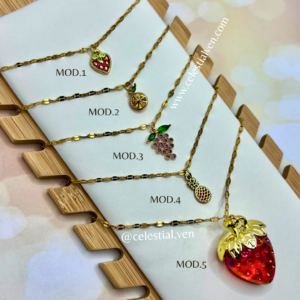 COLLARES DE ACERO CON BAÑO DE ORO REAL 18K FRUTAS