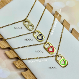 COLLARES DE ACERO CON BAÑO DE ORO REAL 18K ANILLA DE LATA