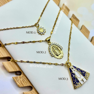 COLLARES DE ACERO CON BAÑO DE ORO 18K VIRGEN RELIGION