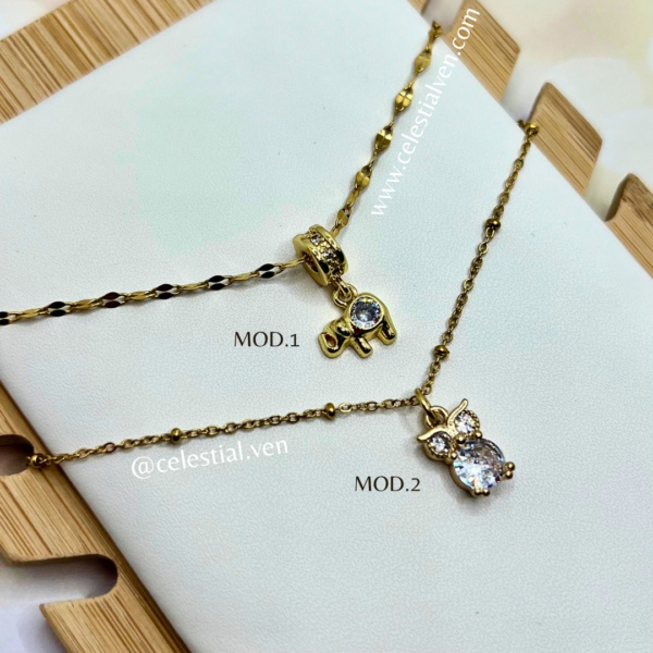 COLLARES DE ACERO CON BAÑO DE ORO REAL 18K ELEFANTE