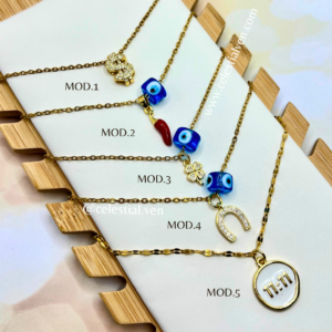 COLLARES DE ACERO CON BAÑO DE ORO REAL 18K OJO TURCO 11:11 HERRADURA TREBOL AJI DOLAR