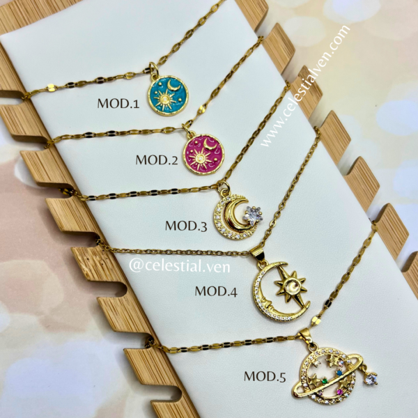 COLLARES DE ACERO CON BAÑO DE ORO REAL 18K GALACTICOS