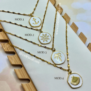 COLLARES DE ACERO CON BAÑO DE ORO REAL 18K MAR MARINO PALMERA TIMÓN ANCLA