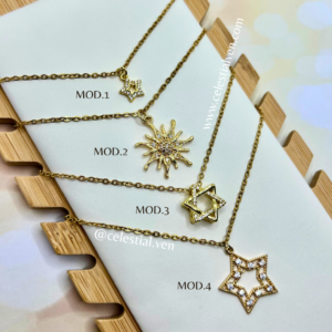 COLLARES DE ACERO CON BAÑO DE ORO REAL 18K ESTRELLAS