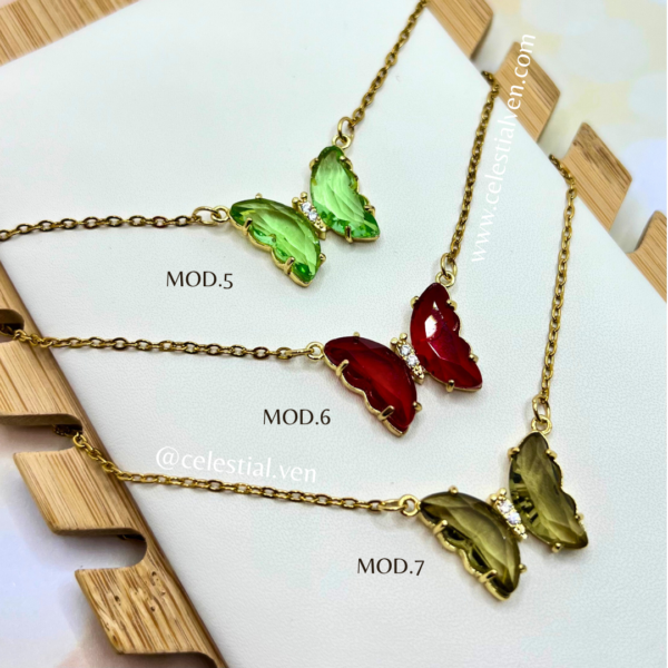 COLLARES DE ACERO CON BAÑO DE ORO REAL 18K MARIPOSA CRISTAL 2