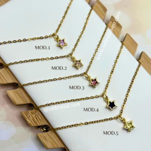 COLLARES DE ACERO CON BAÑO DE ORO REAL 18K ESTRELLA CRISTAL