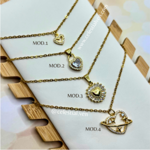 COLLARES DE ACERO CON BAÑO DE ORO REAL 18K CORAZONES