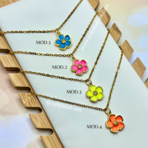 COLLARES DE ACERO CON BAÑO DE ORO REAL 18K FLORES HAWAIANAS 2