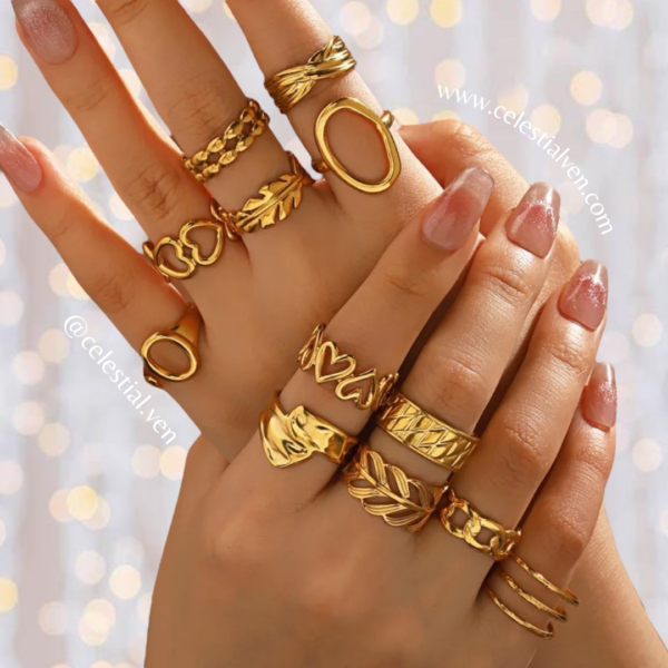 ANILLOS DE ACERO QUIRÚRGICO CON BAÑO DE ORO REAL 18K 2