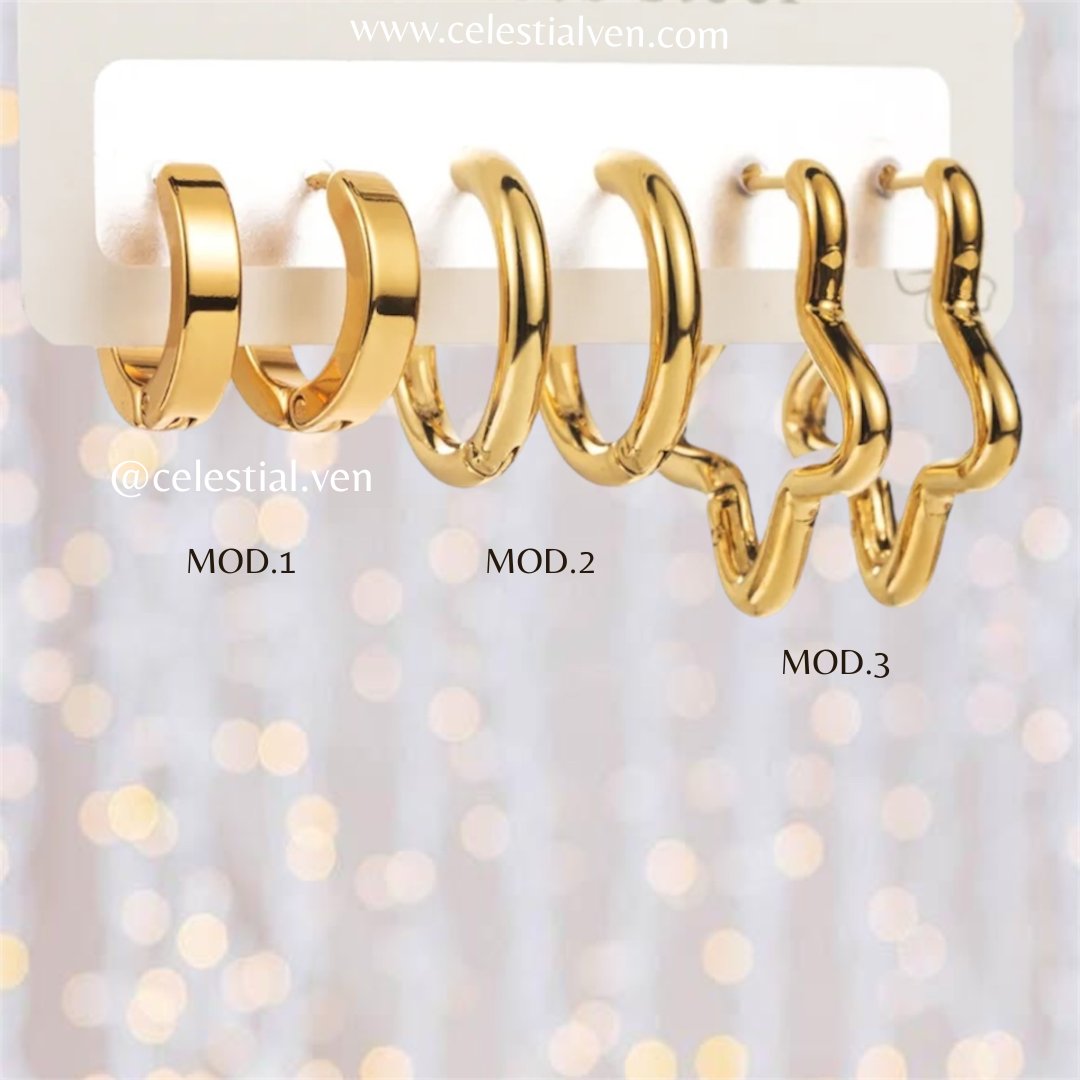 zarcillos de acero quirurgico con baño de oro real 18k