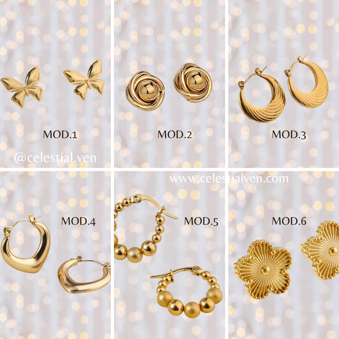 zarcillos chunky acero baño de oro real 18k