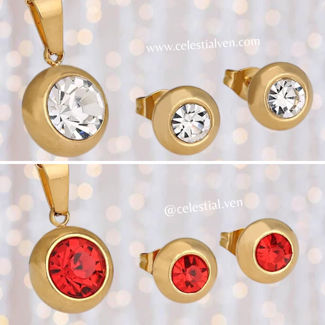 SET DE COLLAR Y ZARCILLOS EN ACERO CON BAÑO DE ORO REAL 18K