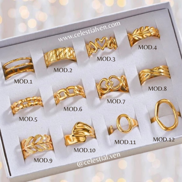 ANILLOS DE ACERO QUIRÚRGICO CON BAÑO DE ORO REAL 18K