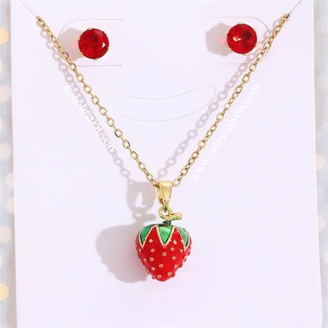 SET DE COLLAR Y ZARCILLOS EN ACERO CON BAÑO DE ORO REAL 18K