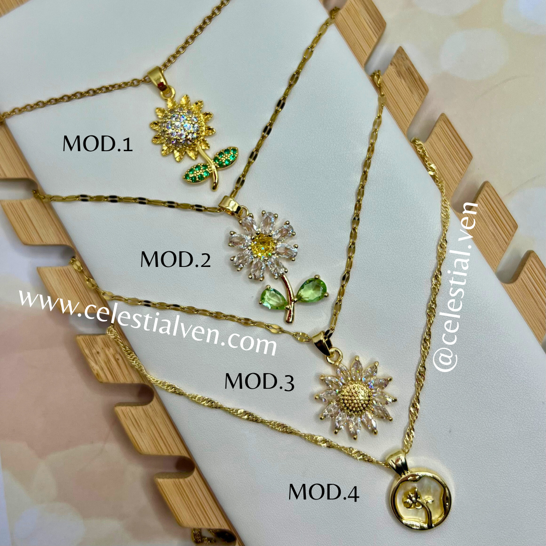 COLLARES DE ACERO CON BAÑO DE ORO REAL 18K margarita