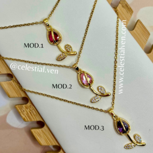 COLLARES DE ACERO CON BAÑO DE ORO REAL 18K TULIPAN