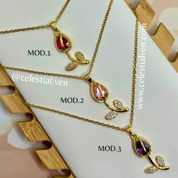 COLLARES DE ACERO CON BAÑO DE ORO REAL 18K TULIPAN