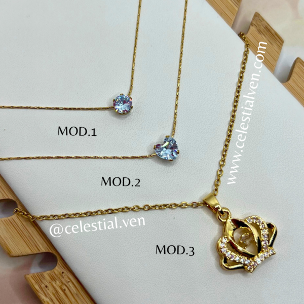COLLARES DE ACERO CON BAÑO DE ORO REAL 18K PUNTO DE LUZ CORONA