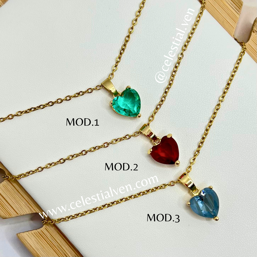 COLLARES DE ACERO CON BAÑO DE ORO REAL 18K corazon